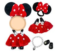 Vêtements de poupée mignons et classiques de 17 cm, vêtements de poupée en peluche à la mode avec bandes Minnie Hair Bands Perle Dos Robe Amour Collier Chaussures Enfants Cadeaux (sans poupée)