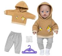 Vêtements de poupée pour bébé de 30 à 45 cm, vêtements de poupée mignons, 1 sweat-shirt à capuche avec élément animal + 1 pantalon gris + 1 cintre + 1 paire de chaussettes, ensemble de vêtements de