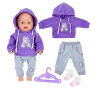 Vêtements de poupée pour poupées de 30 à 45 cm - Contient 1 sweat à capuche poney violet, 1 pantalon gris, 1 pantalon marron, 1 paire de chaussettes, 1 cintre pour poupées de 30 à 45 cm, accessoires