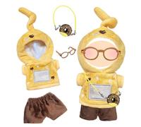 Vêtements de poupée pour poupées en peluche de 17 cm, comprend une robe jaune + des lunettes marron sans monture + un sac à bandoulière en forme de donut au chocolat, poupée non incluse