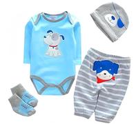 Vêtements de poupée pour poupées Reborn de 43-55 CM, Poupées bébé Vêtements Bleu Set Accessoires pour poupée Reborn 17-22 Pouces vêtements pour bébé 【Motif de Chiots 4 pièces 】