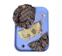 Vêtements de poupée rembourrés en coton pelucheux de 10 cm, convient pour une hauteur de 9,9 cm, accessoires pour costume 1 haut + 1 salopette + 1 chapeau sans vêtements de poupée uniquement (ensemble