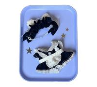 Vêtements de poupée rembourrés en coton pelucheux de 10 cm pour une hauteur de 9,9 cm, accessoires pour 1 haut + 1 salopette + 1 chapeau sans vêtements de poupée uniquement (robe noire et blanche +
