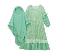 Vêtements de prière Abaya pour enfants filles, vêtements musulmans, ensemble de robes musulmanes à manches longues avec hijab, robe arabe turque, robe de prière Jilbab Khimar Ramadan, vert, 11-12 ans