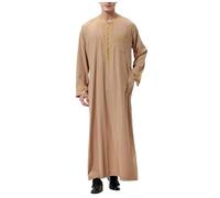 Vêtements de prière pour caftan à manches longues Thobe Lin - Robes musulmanes pour hommes Robe boutonnée avec poches Tuniques Abaya Lâche Kandoura Courte Été Islam Musulman Robe Multicolore Arabe