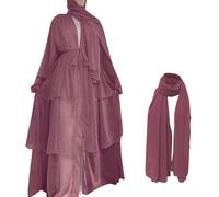 Vêtements de prière pour femmes Ensemble Dubaï Couleur unie Cardigan Musulman Simple Moderne Décontracté Robe longue musulmane avec ceinture et écharpe Ramadan Eid Prière Robe longue Cardigan