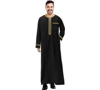 Vêtements de prière pour hommes, robes musulmanes, vêtements islamiques pour hommes, robe abaya arabe à manches longues, vêtements amples KaftanDubaï pour cadeaux islamiques, Noir , M