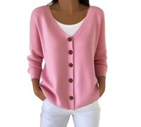 Vêtements de ski pour femmes, grande taille, cardigan tricoté d'automne décontracté en laine pour femmes, manteau grande taille, rose, L