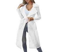 Vêtements de soleil quotidiens pour femmes 2025 portant un manteau boutonné à manches longues en maille transparente avec ceinture, blanc, S