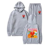Vêtements De Sport Bad Bunny Double Face Imprimé Sweat À Capuche Ensemble Unisexe Tendance Rue Hip Hop Sweatshirt Ensemble Hommes Femmes Sweat À Capuche + Jogger Pantalon Ensemble-Black||S