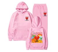 Vêtements De Sport Bad Bunny Double Face Imprimé Sweat À Capuche Ensemble Unisexe Tendance Rue Hip Hop Sweatshirt Ensemble Hommes Femmes Sweat À Capuche + Jogger Pantalon Ensemble-Black||S