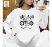 Vêtements de sport deux pièces pour femmes, un avenir radieux avec des imprimés graphiques de moto rétro, des sweat-shirts 100% coton avec poches, des sweat-shirts amples à col rond et des pantalons d