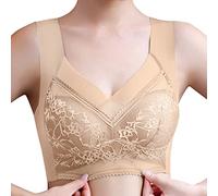 Vêtements de sport femmes ensemble fitness grande taille sans fil soutien-gorge de sport en dentelle couverture poitrine bonnet grand gilet soutiens-gorge septembre offres, beige, L