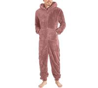 Vêtements de Sport Longues en Laine Artificielle pour Hommes Décontracté Couleur Unie Fermeture À Glissière Combinaison à Capuche Lâche Pyjama Décontracté Hiver Chaud Barboteuse 1 Pièce Pleine Polaire