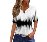 Vêtements De Sport pour Femme,Tunique Femme Chic Et Elegant T Shirt Femme Grande Taille T-Shirt Décontracté À Col en V Imprimé Vintage Et À Manches Courtes avec Boutons Décoratifs(6-Blanc,XXL)