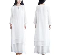Vêtements de Tai Chi pour Femmes, Uniforme de Kung Fu en Soie et Lin, Costume d'arts Martiaux à Manches Longues pour Exercice Matinal de Méditation Zen,White-L