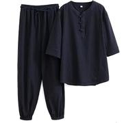 Vêtements De Tai Chi Uniforme De Kung Fu pour Femmes Costume Traditionnel Chinois Ensemble d'arts Martiaux en Coton Et Lin Pantalon À Manches Courtes Uniforme De Méditation Zen F,4XL