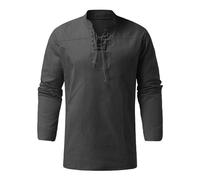 Vêtements de vacances pour homme Coupe musclée 2025 Cadeau pour homme Mode printemps et automne Décontracté à manches longues Col en V Cravate Couleur unie T-shirt à manches longues Bleu, Noir , XL