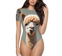 Vêtements de yoga, course à pied, fitness - T-shirt à col rond imprimé avatar alpaga à manches courtes, Noir/blanc, L