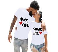 Vêtements décontractés de couleur unie avec des lettres anglaises intéressantes et un imprimé d'amour, col rond, manches courtes, vêtements pour filles pull fluo pour femme, Blanc., S