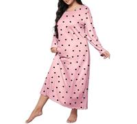 Vêtements décontractés robe de nuit femme plus imprimé cœur manches longues col rond moyen extensible chemise de nuit ample chemise de jogging, Rose, XL