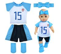 Vêtements d'été Poupée 18 Pouces, Vetement Poupee, Tenue de Sport pour Poupée avec Manches Courtes, Short, Bandeau et Chaussettes, Accessoires d'été pour New Born Baby Poupée (Bleu Clair)