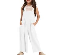 Vêtements d'été pour adolescentes, salopettes pour enfants, combinaison décontractée sans manches à jambes larges, pantalon porte-jarretelles avec poches, vêtement long, vêtements pour jeunes (blanc