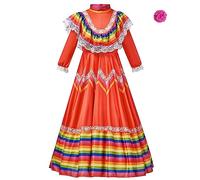 Vêtements d'été pour bébé fille enfant fille robe traditionnelle mexicaine style national manches longues danse princesse robe avec coiffe carnaval fête d'anniversaire nouveau-né tenue de Noël, rouge,