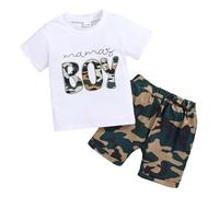 Vêtements d'été pour bébé garçon en Bas âge Mamas Little Boy T-Shirt à Manches Courtes Hauts Ensemble Short Extensible roulé pour bébé