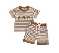 Vêtements d'été pour bébé garçon Vache Highland Broderie gaufré rayé T-shirt décontracté Short Country Western Cowboy 2 pièces pour tout-petit garçon Tenue d'été 0-3 ans, kaki, 6-12 mois