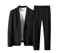 Vêtements d'été pour homme coupe ajustée veste de costume à deux revers ensemble d'affaires veste à manches longues pantalon costume slim fit pantalon veste costume costume homme slim fit, Noir , M