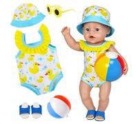 Vêtements d'été pour poupée de 43 cm avec joli maillot de bain de canard, ensemble de natation 5 pièces avec chapeau de soleil, ballon de plage, lunettes de soleil et pantoufles, accessoires de poupée