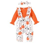 Vêtements d'Halloween pour bébé fille, barboteuse à manches volantées, body avec nœud floral, combinaison une pièce, ensemble de tenue 6-12 mois