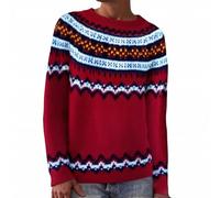 Vêtements d'hiver pour femme - Pull à blocs de couleurs pour femmes - Pour les vacances et l'hiver - Tricot surdimensionné - Imprimé - Manches longues - Col rond - Léger - Rétro - Joli pull de