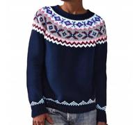 Vêtements d'hiver pour femme - Pull à blocs de couleurs pour femmes - Pour les vacances et l'hiver - Tricot surdimensionné - Imprimé - Manches longues - Col rond - Léger - Rétro - Joli pull de