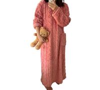 Vêtements d'intérieur en Velours Corail d'hiver, Pyjama Chaud en Flanelle épaisse pour Femme, Robe de Chambre Extra Longue pour Femme (Pink,L:130CM)