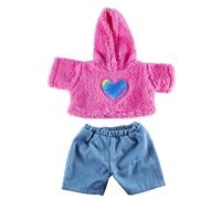 Vêtements d'ours en peluche de 25,4 cm - Sweat à capuche et jean en forme de cœur en fourrure rose - Taille : 25 cm