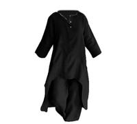 Vêtements en coton et lin de mode pour femmes européennes et américaines - Grande taille - Haut long - Pantalon large, noir, Taille 4XL