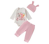 VêTements Enfants Fille Ensemble de vêtements de Pâques pour nouveau né garçon ou fille barboteuse manches longues avec lapin, pantalon long et chapeau. Mes premières tenues Pâques. (Red, 0-3 Months)