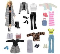 Vêtements et Accessoires compatibles avec Barbie vêtements - Contient Un Ensemble de Mille tombes à Oiseaux, 5 Autres Mode d'hiver et 6 Paires de Chaussures, Une Valise, Un Sac à Main et des
