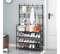 Vêtements et Stockage du Chapeau sur Le Rack Debout avec Une Section de Chaussures de Grande capacité, adapté à diverses scènes, y Compris des Zones clés. Noir Four Layers 80cm