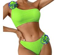 Vêtements Femme Ete Chic Ensemble Été Femme Chic Women's Spring Summer Solid Color Breast Top Flower Decorated Two Piece Swimsuit 3D Bikini Set Maillot 2 Pieces Maillot de Baîn (Green M)