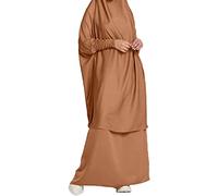 VêTements Femme Femmes décontracté Solide Robe Musulmane Abaya Arabe Robes Deux pièces Robe Musulmane Doux élégant Haut Jupe Ensemble(Brown,One Size)