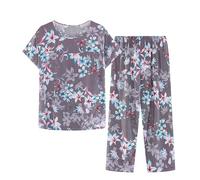 Vêtements Femme Pas Cher en Soldes Ensemble de Pyjama Femmes 2 Pieces Coton Et Lin Pantalon Et Haut Fluide Yoga Fitness Décontracté Sportwear Chic Et Elegant Set Outfit Léger et Respirant Chemise
