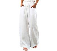 Vêtements Femme Stretch avec Poche Cordon Jupe Culotte Respirant Chic Pantalon Baggy Femme Classique Jogging Mi Saison Ete Pantalon Femme Lin Blanche 3XL