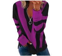 Vêtements Femme Sweat Femmes Longue Chic Hiver pour Sweatshirt Pull Patchwork Casual Manche Longue Haut Shirts (Violet, M)