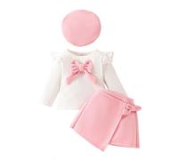 Vêtements Filles 6 Mois Béret Manches Longues Top avec Jupe Velours et Hiver Robe Trois Pièces Bébé Garçons Nouveau-né, Rose, 6-9 mois