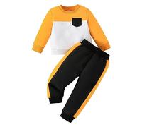 Vêtements garçons tout-petits garçons à manches longues patchwork couleur poche tops couleur unie pantalon deux pièces tenues de sport décontractées ensemble pour enfants vêtements filles cadeaux