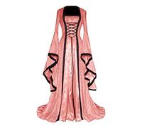 Vêtements gothiques pour femme - Robe à lacets avec capuche - Vintage médiévale - Taille nouée - Costume de Renaissance - Cosplay - Costume d'Halloween pour femme (L)