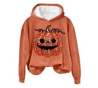 Vêtements Halloween Femme Veste Hiver Femme Noir Sweat-shirt surdimensionné à col rond pour femmes, couleur unie, coupe ample, manches longues, léger, Sweet Halloween Pull Blanc Femme (Orange, L)